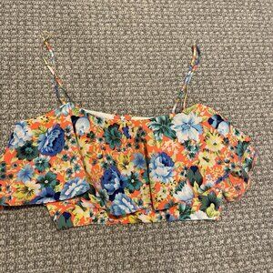 Topshop Tank Top Women's Size 6 Cropped Bright Floral Zip Back Spaghetti Strap
